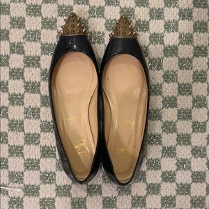 Christian Louboutin Black Flats with Gold Studs
